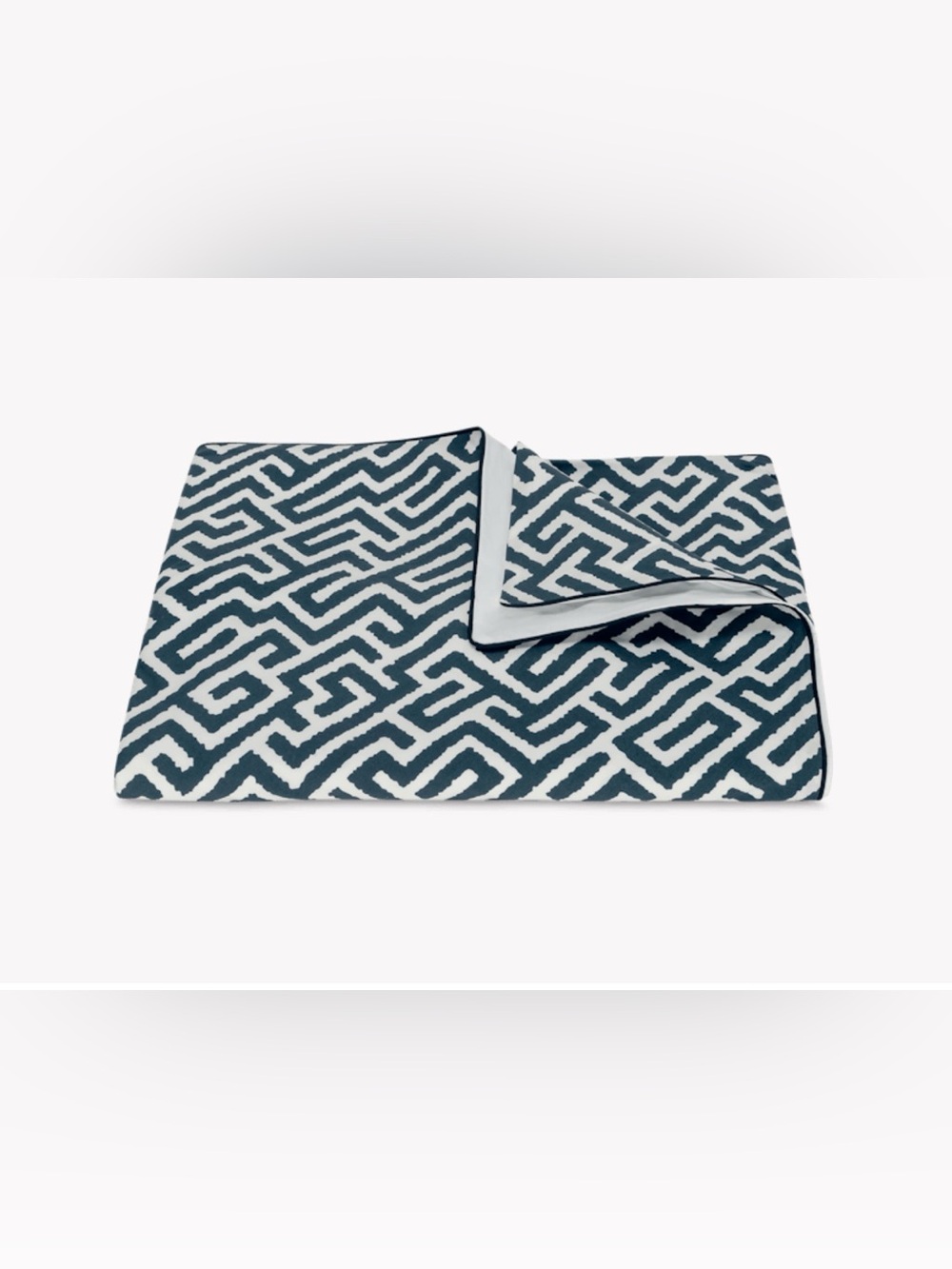 Matouk Gabriel Geometric Duvet Cover in Stony Blue and White Full / Queen NEW